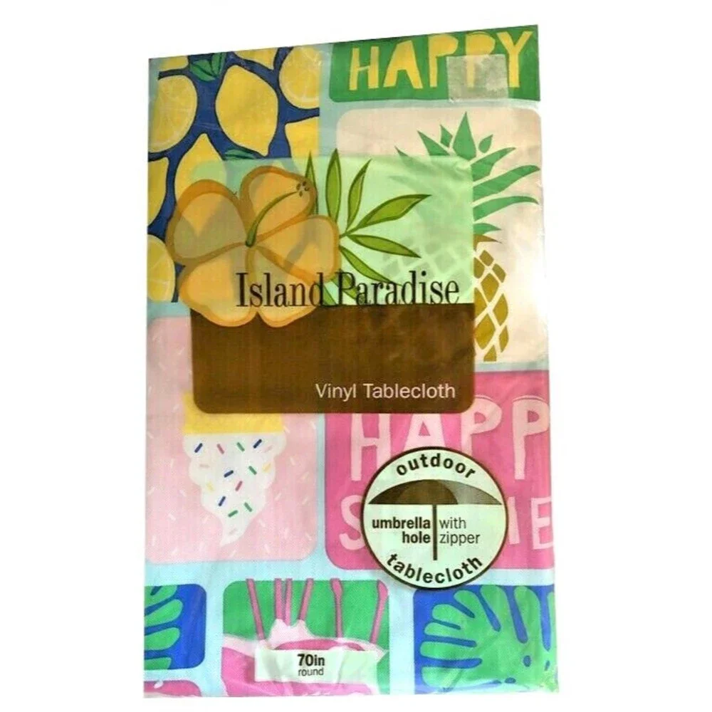 Tropical Vinyl Tablecloth Zipper Umbrella Hole Flannel Backed Summer Beach 70 Rd